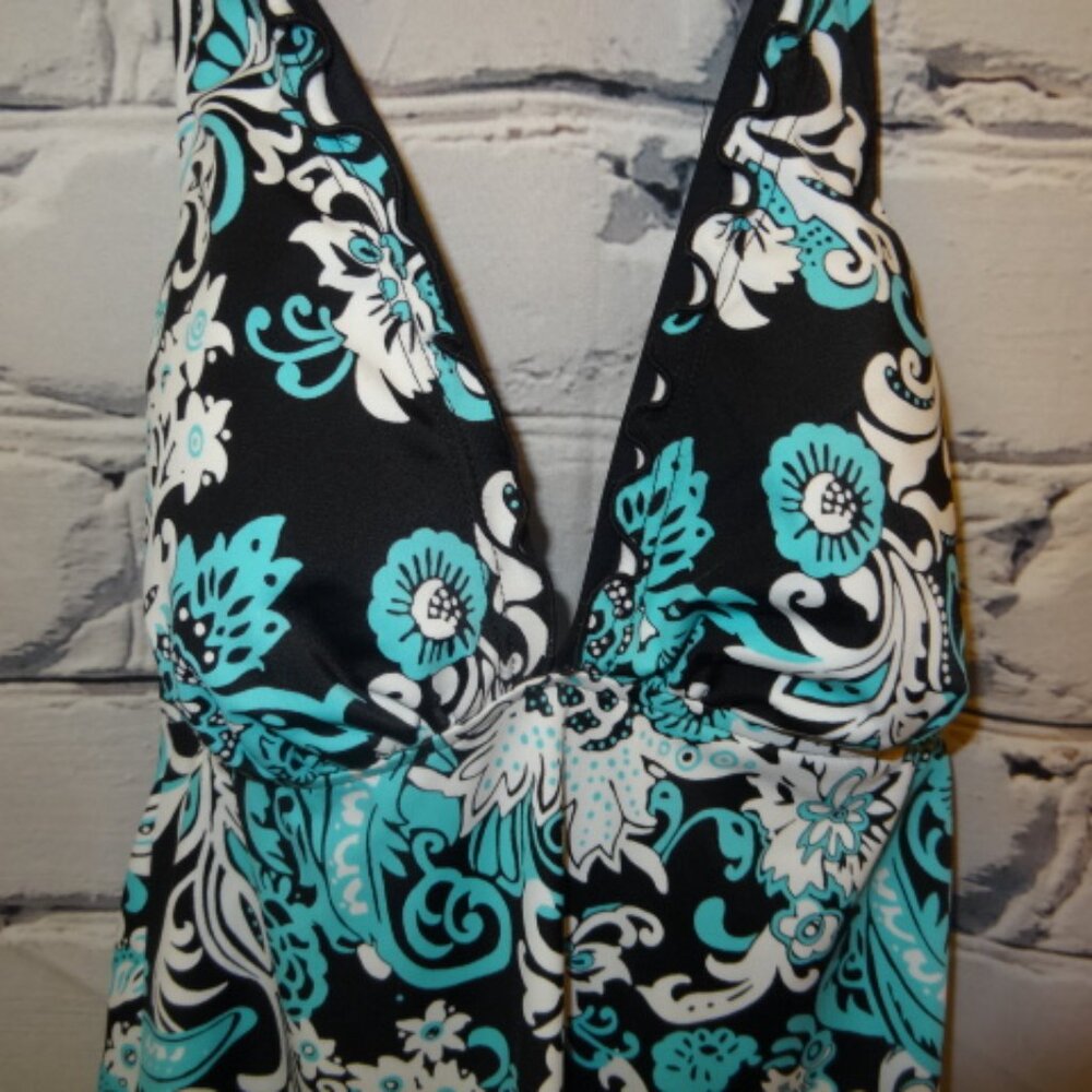 Jamaica Bay Black, White & Teal Tankini Swim Top - Picture 2 of 8